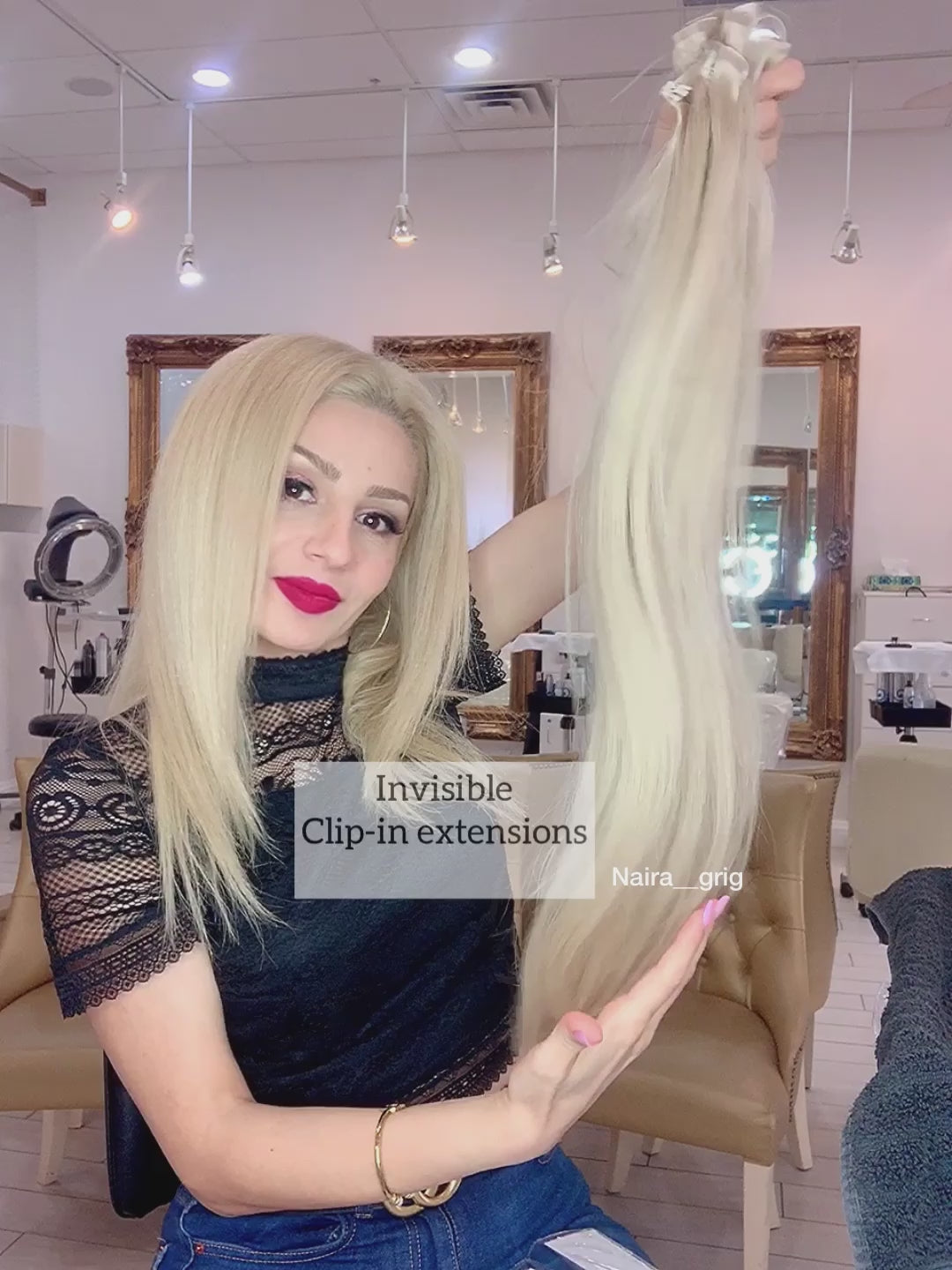 Load video: STARDUST Clip-In Color #60A (Winter White) Hair Extensions